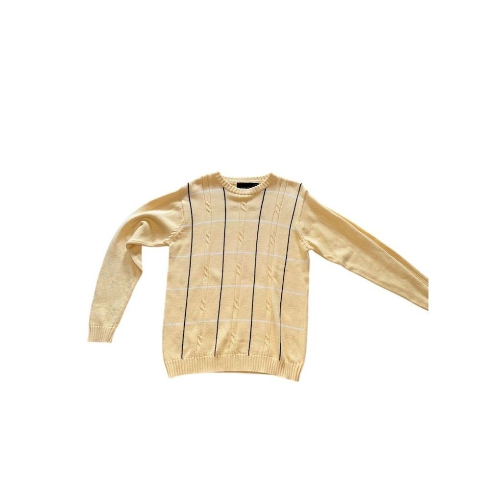 Bill Blass Men's Cable Knit Crew Neck Tennis Golf preppy Sweater Yellow Size L